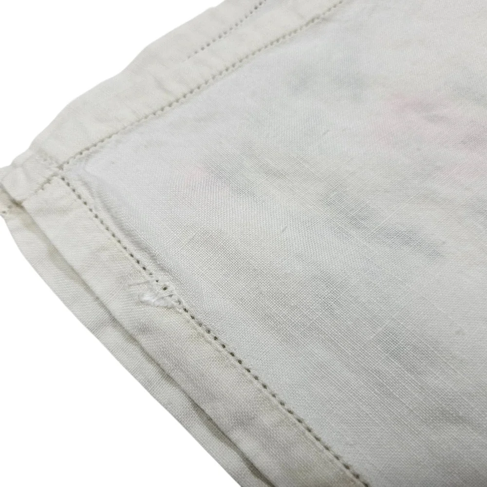 Vintage‎ Embroidered Linen Tea Towel Cottagecore Floral Pink Green Roses